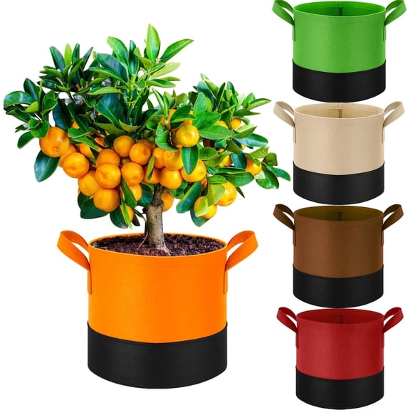 3 Gallon Fabric Grow Bags 5-Pack, 350G Heavy Duty Nonwoven Plant Pots with Handles, Breathable Grow Planter for Vegetables Flowers Indoor Outdoor Gardening