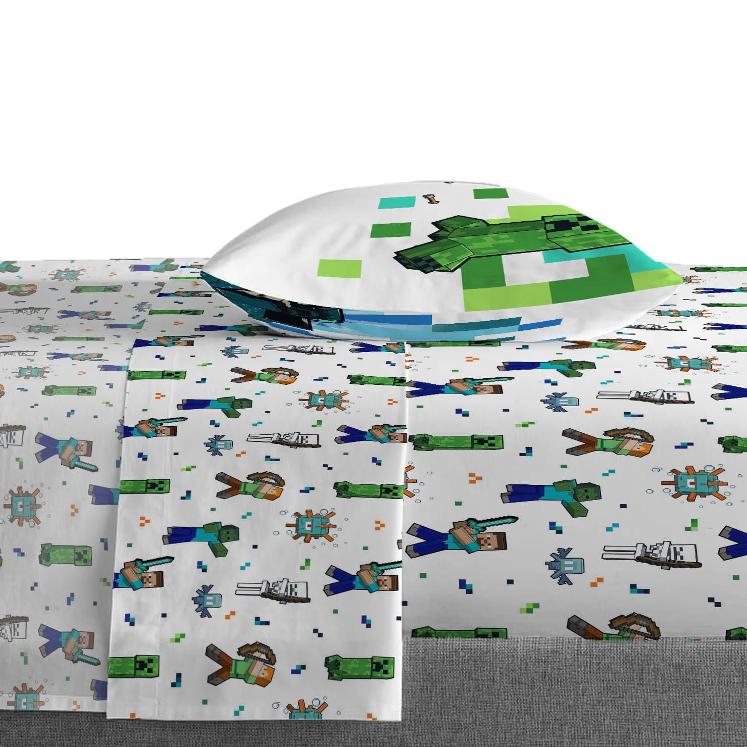 Minecraft Kids' 3-Piece Twin Sheet Set, 100% Polyester, Twin