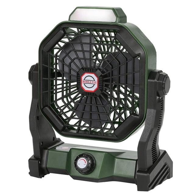 Lanterne de Camping LED Multifonctionnelle ABS Verte avec Ventilateur - Rotation 270°, 3 Réglages de Luminosité et de Vitesse, Batteries 2*2600mAh, Charge Type-C, Autonomie 6-25h pour Usage Intérieur Extérieur