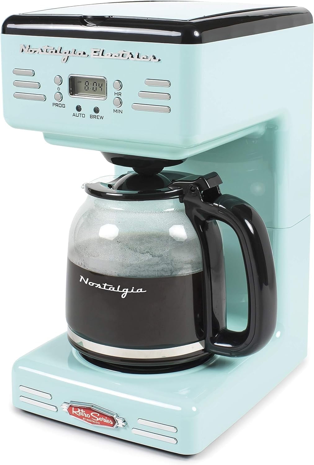 Nostalgia Retro Coffee Maker, 12-Cup Programmable Vintage Coffee Machine with Anti-Drip Carafe, Aqua