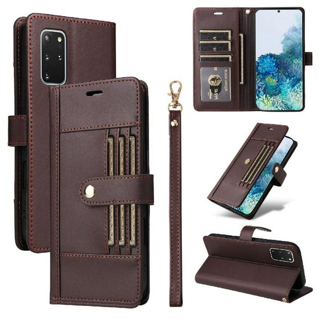 FOXDOCK Wallet Case for Samsung Galaxy S20 Plus – PU Leather Flip Cover with Multi Card Slots, Cash Pocket & Wrist Strap