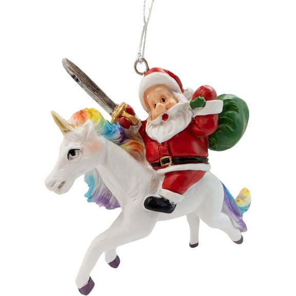 Santa Claus Riding a Unicorn Christmas Tree Fantasy Ornament