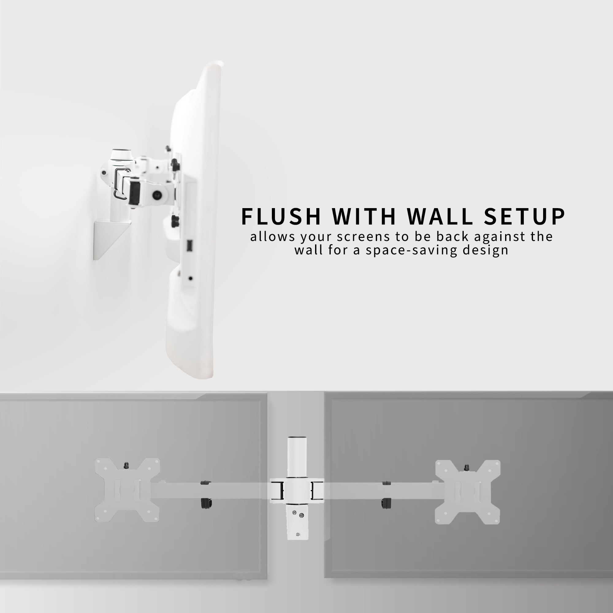 VIVO White Steel Telescoping Flush Wall Mount for Dual 21"-32" Computer Monitors