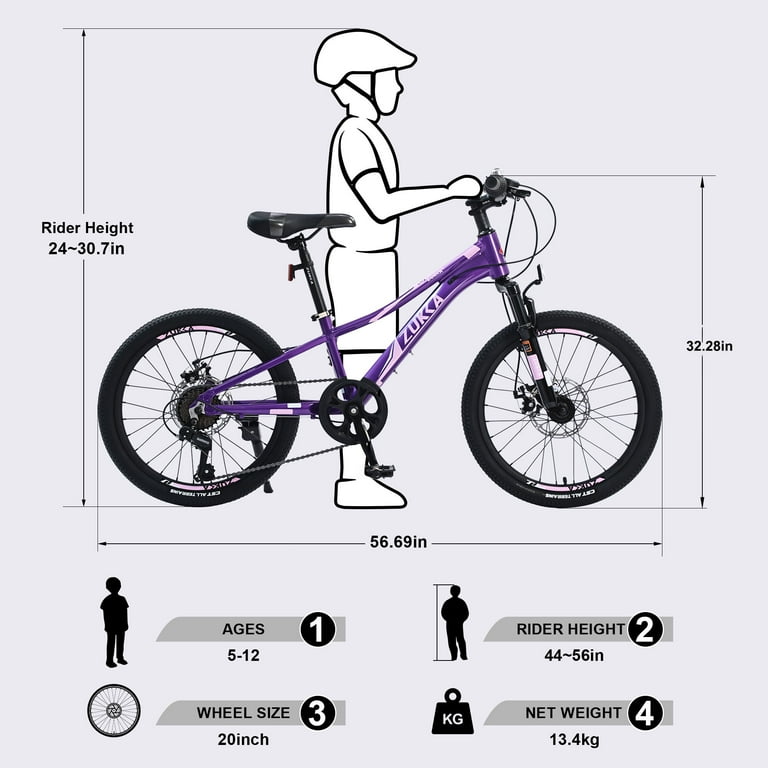 Mountain Bike 20 Inch Kids Bicycle Gear Shimano 7 Speed Bike for Boys and Girls Purple Walmart
