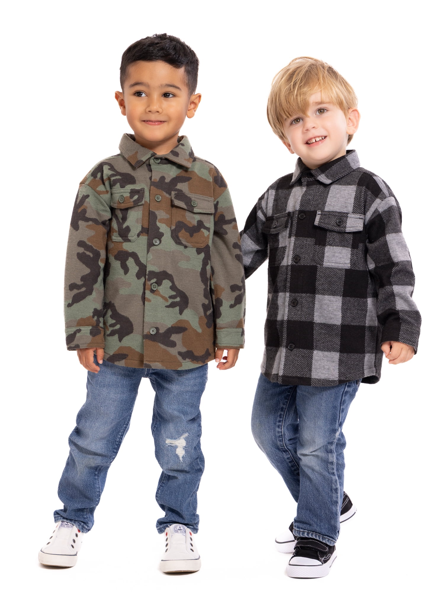 Wonder Nation Toddler Boys' Plaid Shacket with Long Sleeves, Sizes 12M-5T