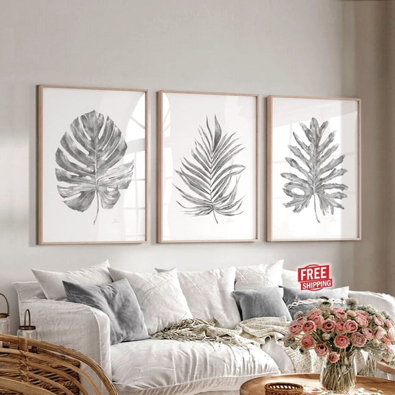 UNFFRAMED Black White Wall Art Set Of 3 Posters Bedroom Wall Decor Over The Bed Monstera Plant Tropical Poster Above Couch Above Fireplace Palm Leaves Set 3 Prints 8x12