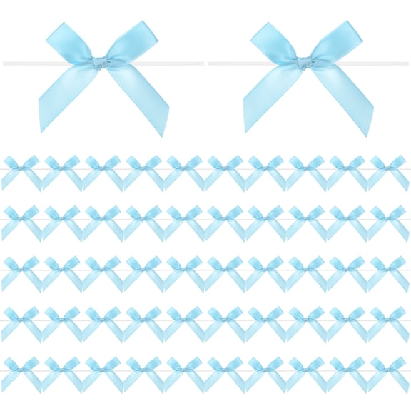 Uxcell 50-Pack Satin Ribbon Twist Tie Bows, 2.4x2.8 Inch Bow Twist Ties for Craft DIY/Baked Goods [Light Blue]