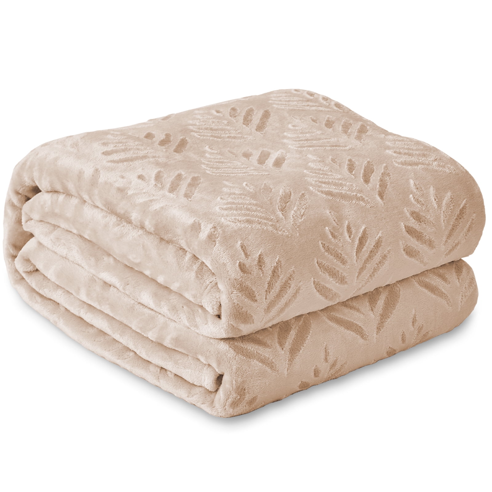 Exclusivo Mezcla Queen Size Fleece Blanket for Bed, Leaves Pattern Super Soft and Cozy Blankets, Plush Fuzzy Lightweight, Camel, 90"x90"