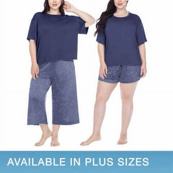 Honeydew Ladies' Palazzo Pajama Set, 3-piece 1468107 Navy night leaves L