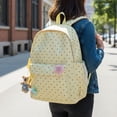 thumbnail image 2 of Polka Dots School Backpack, Cute Star Decoration Backpack with Adjustable Side Pockets, Lightweight School Bookbag with Pendant for Travel College, Yellow, 2 of 6