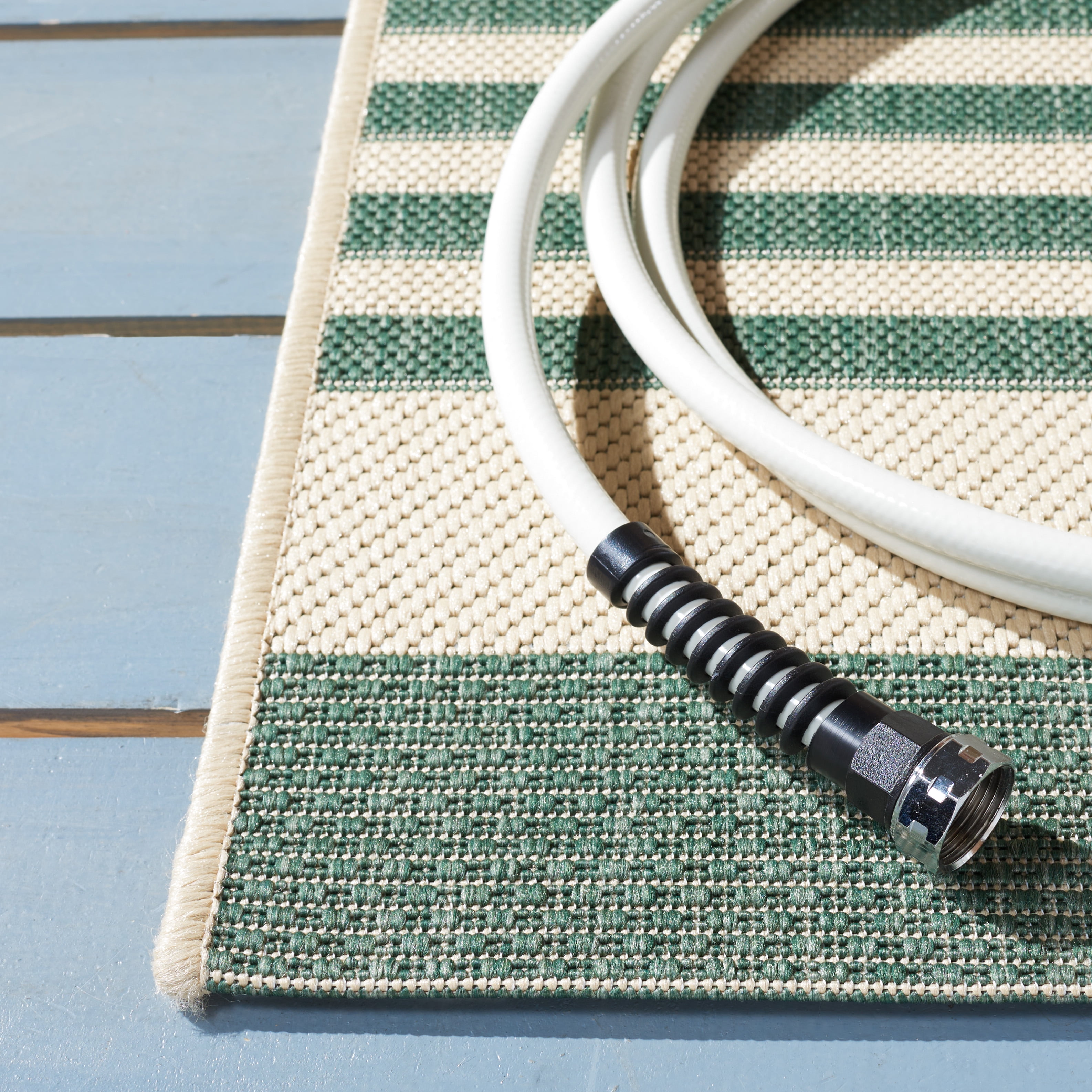 Safavieh Courtyard Caroline Striped Indoor/Outdoor Runner Rug, Beige/Dark Green, 2'3" x 12'