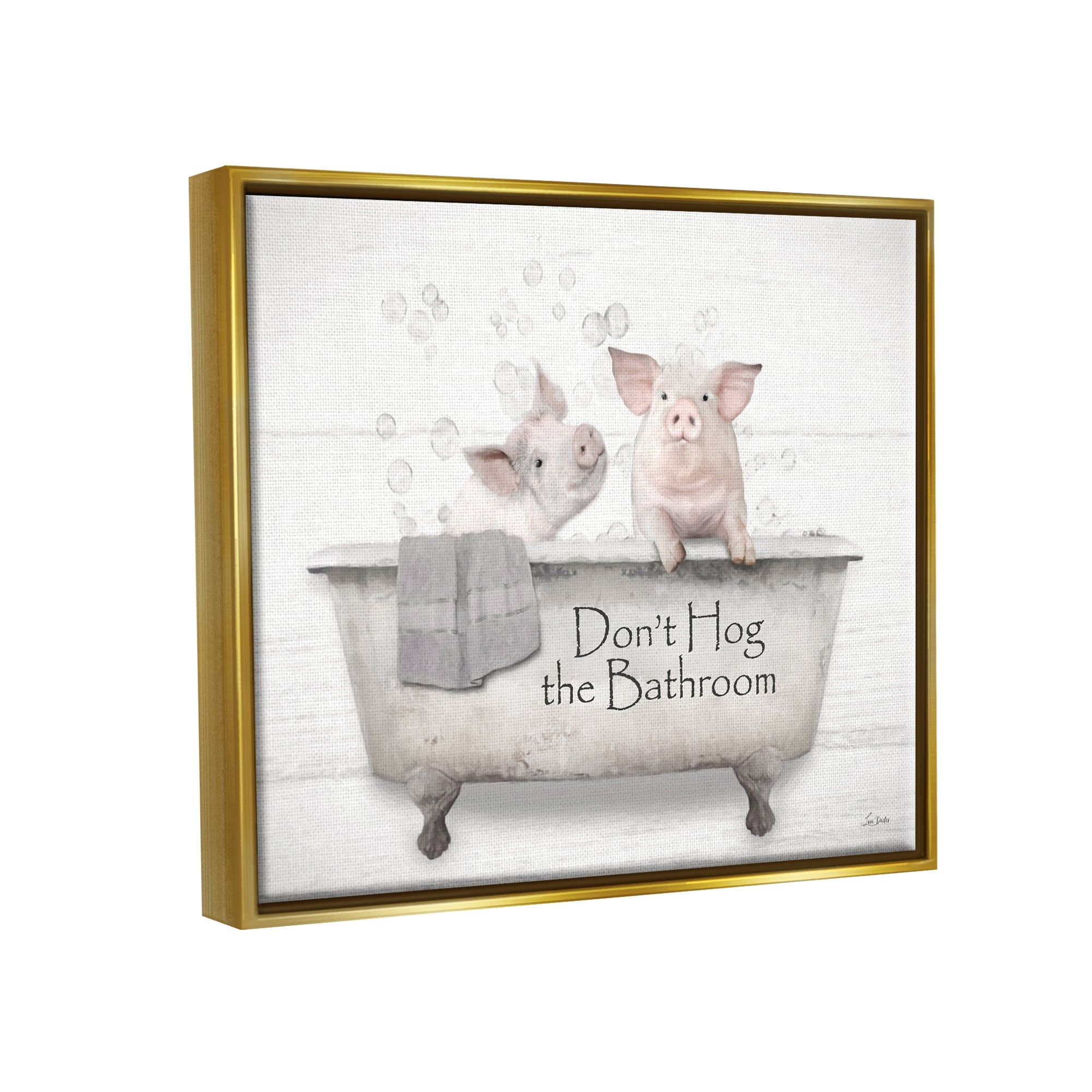 Stupell Industries Hog Bathroom Pigs Animals & Insects Painting Gold Floater Framed Canvas Art Print Wall Art, 21 x 17