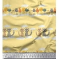thumbnail image 1 of Soimoi Modal Satin Fabric Floral,Clouds & Cat Kids Printed Fabric 1 Yard 42 Inch Wide, 1 of 1
