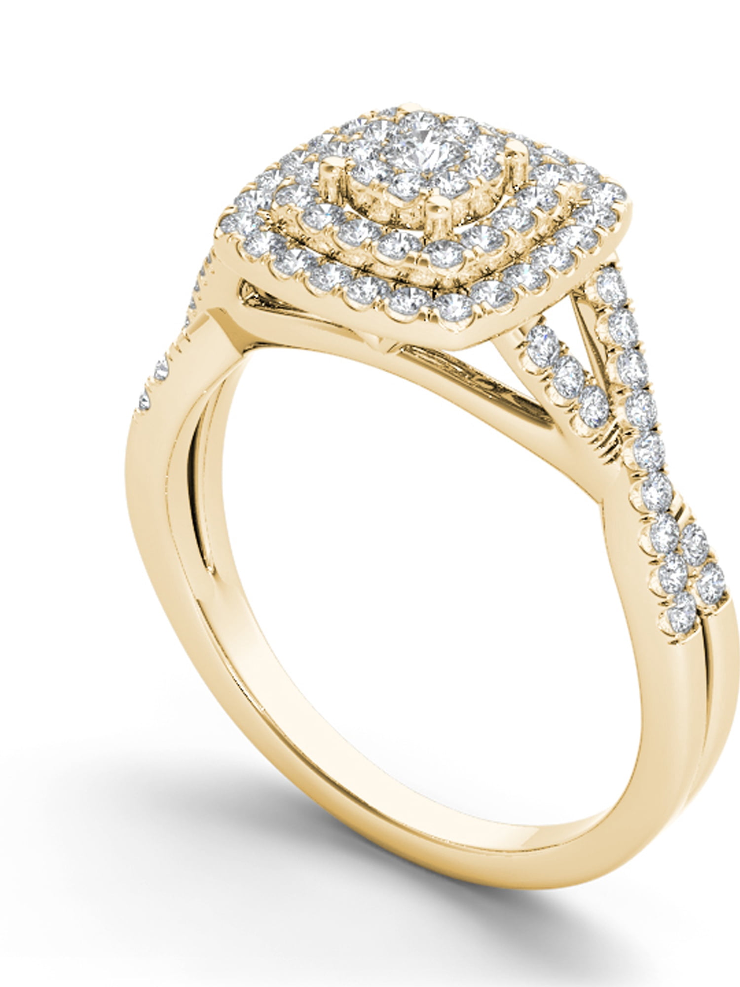 1/2 Carat T.W. Diamond 10kt Yellow Gold Cushion-Shape Double Halo Engagement Ring