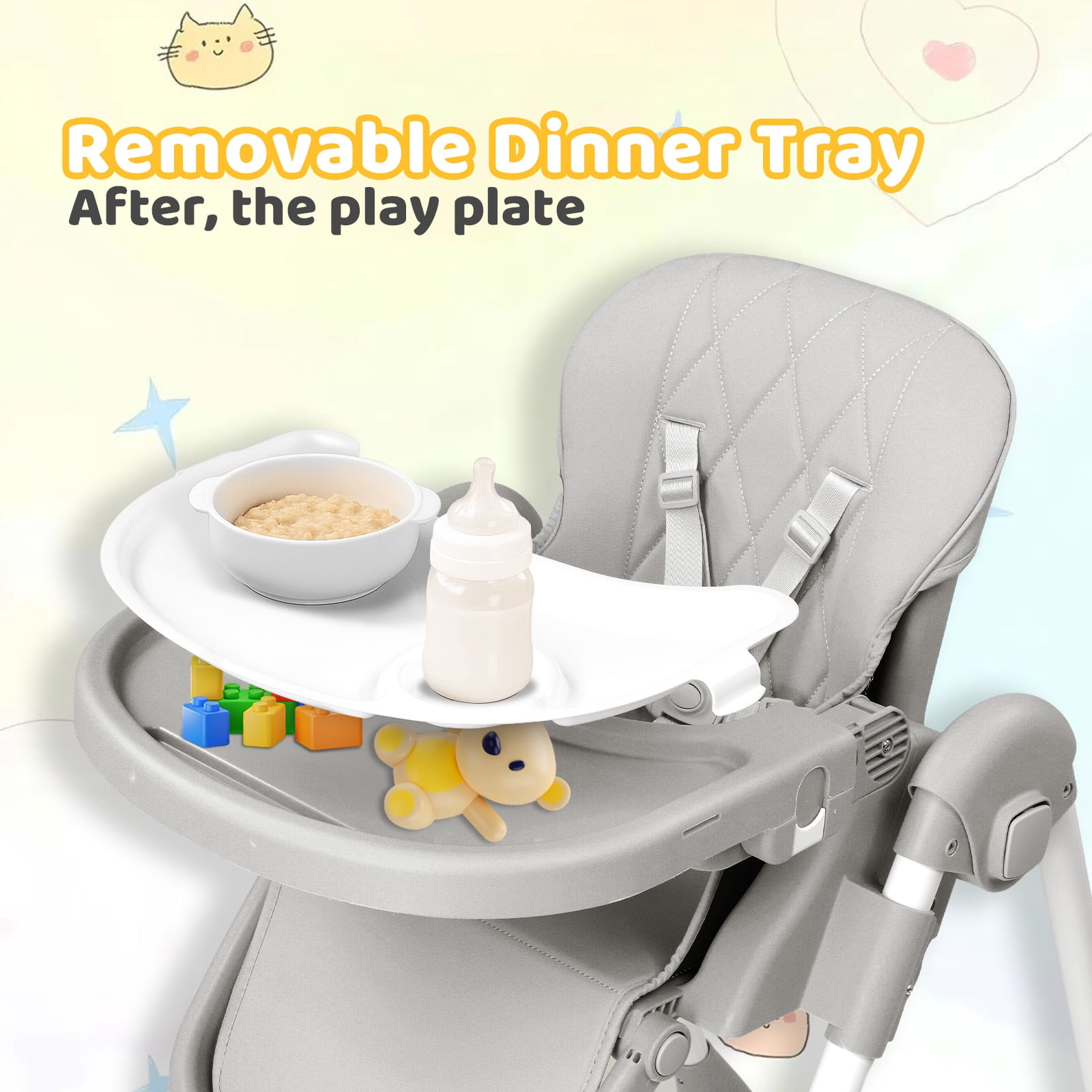 PEXMOR 4 in 1 Portable Baby High Chair, Convertible Foldable Highchair, Adjustable Height & Recline Positions, Gray