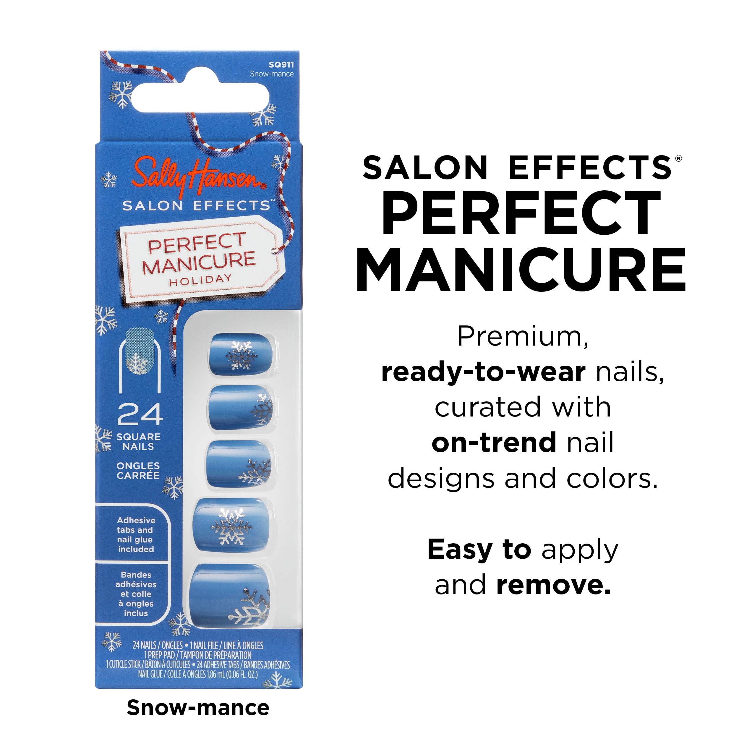 Sally Hansen Perfect Manicure Press On Nail Kit, Holiday Collection, Snow-mance, Square