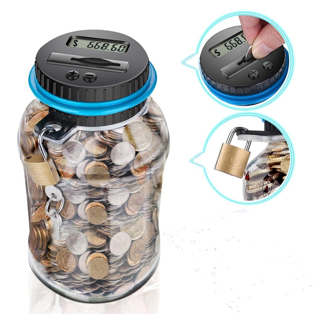Clear Digital Piggy Bank Coin Savings Counter LCD Counting Money Jar Change Gift for Kids Black Digital Coin Counter Savings Jar 