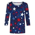 thumbnail image 4 of KkSLirnhs Womens Tops under $10 Women's Independence Day Printed Blouses 3/4 Sleeve Round Neck Pullover Trendy Top M Blue, 4 of 5