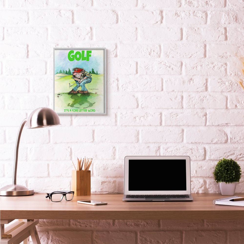 Fore Letter Word Funny Golf Cartoon Sports Design Gray Farmhouse Rustic Oversized Framed Giclee Texturized Art by Gary Patterson