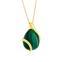 Natural Malachite Necklace for Women - Malachite Jewelry for Women - Gold and Green Necklace - Green Malachite Pendant for Women - Malachite Gemstone Necklace - Teardrop Statement Necklace