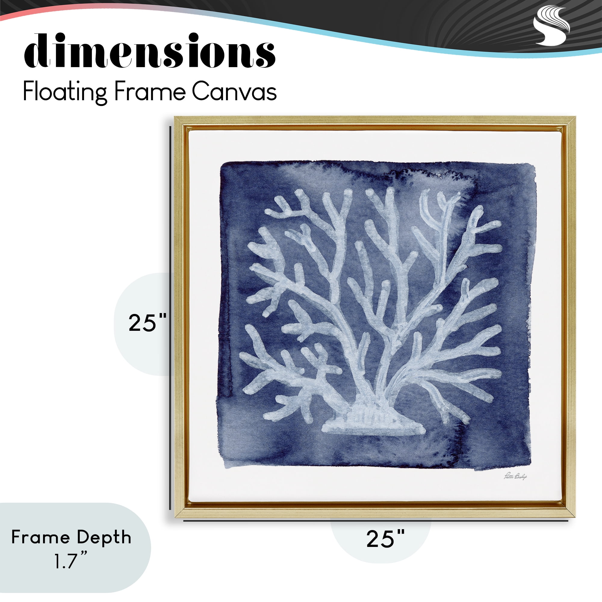 Stupell Industries White Coral on Indigo Gold Framed Floater Canvas Wall Art, design by Patti Bishop