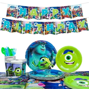 Monsters Inc. Birthday Party Decoration Tableware Set, 114Pcs Monsters Inc. Party Supplies Tableware - Monsters Inc. Tablecloth Banner Plates Napkins Cups for Monsters Inc. Birthday Party Decorations