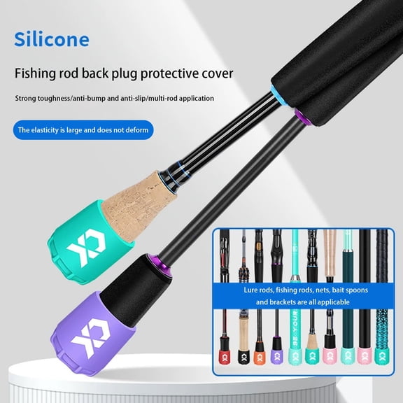 Fishing Rod Butt Caps Universal Fit Flexible Soft Silicone Sleeve Anti-Slip Handle Base Protection 4 Pcs for Spinning Baitcasting Poles and Reusable Care
