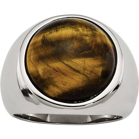 Primal Steel Stainless Steel Tiger's Eye Ring, Available in Multiple Sizes