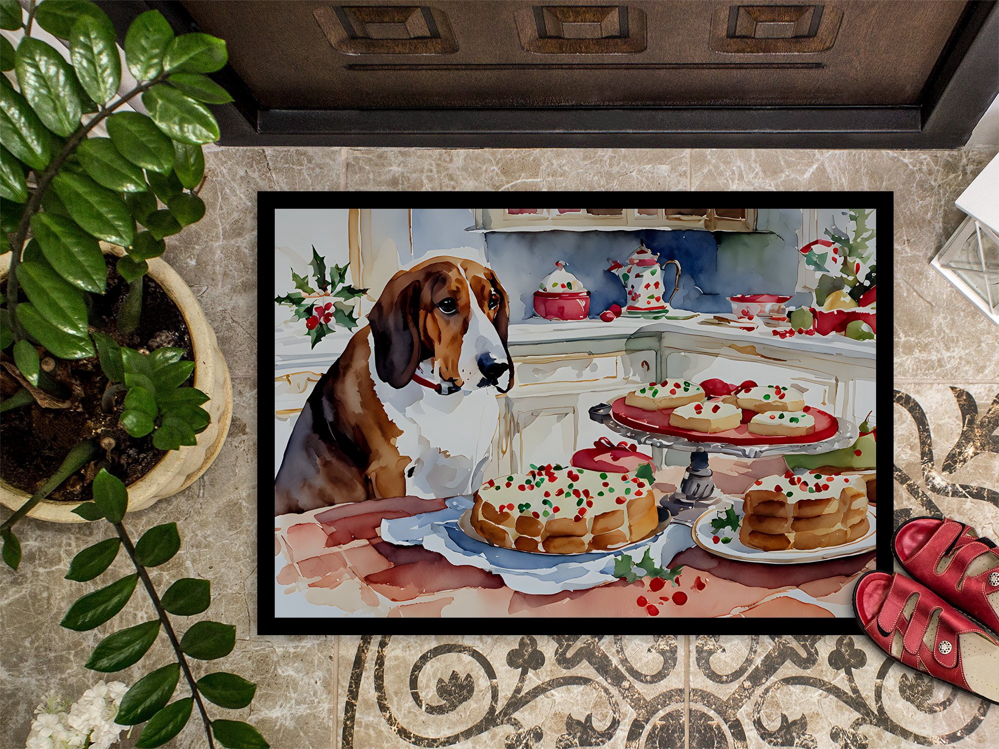 Carolines Treasures DAC3723MAT 18 x 27 in.  Basset Hound Christmas Cookies Doormat