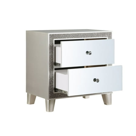 Gzxs Mirrored Nightstand with 2 Storage Drawers, 26"L x 17"W x 26"H, Champagne