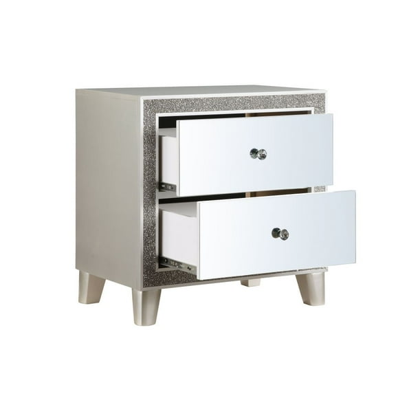 Gzxs Mirrored Nightstand with 2 Storage Drawers, 26"L x 17"W x 26"H, Champagne