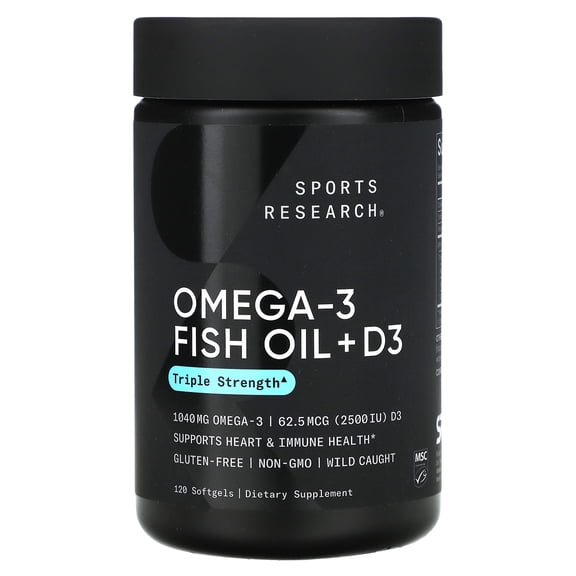 Sports Research Omega-3 Fish Oil D3 1250mg, 120 Softgels