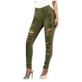 thumbnail image 2 of ZHOGXU Women's Distressed Jeans Solid Color Slim Fit Ankle-Length Stretch Comfortable Trendy Denim Pants Trousers For Casual Daily Wear,Green,Xl, 2 of 9