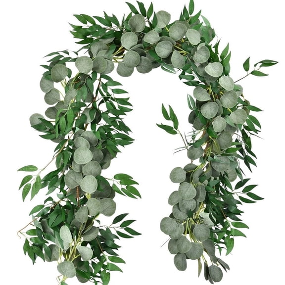 1 PC Artificial Eucalyptus Garland, 6.56 FT Faux Silk Silver Dollar Leaf Greenery for Indoor & Outdoor Decor