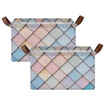 Yayeee Foldable Storage Basket for Shelves with Handles Set of 2 Waterproof Cloth Bins, Orange Art Pattern