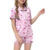 thumbnail image 2 of shqvo Girls Bow Pajamas Set,Children Printed Short Sleeve Shorts 2 Piece Pajama Set Leisure Pjs Cute Preppy Clothes Button Down Short Sleepwear Pjs Sets for Kids Sizes 4-12, 2 of 5