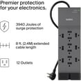 thumbnail image 6 of 12 Outlet Belkin 12-Outlet Surge Protector Power Strip w/ 12 AC Outlets & 8ft Flat Plug, UL-listed Heavy-Duty Extension Cord for Home, Office, Computer, Laptop, Charger - 3,940 Joules 8ft Cord, 6 of 7