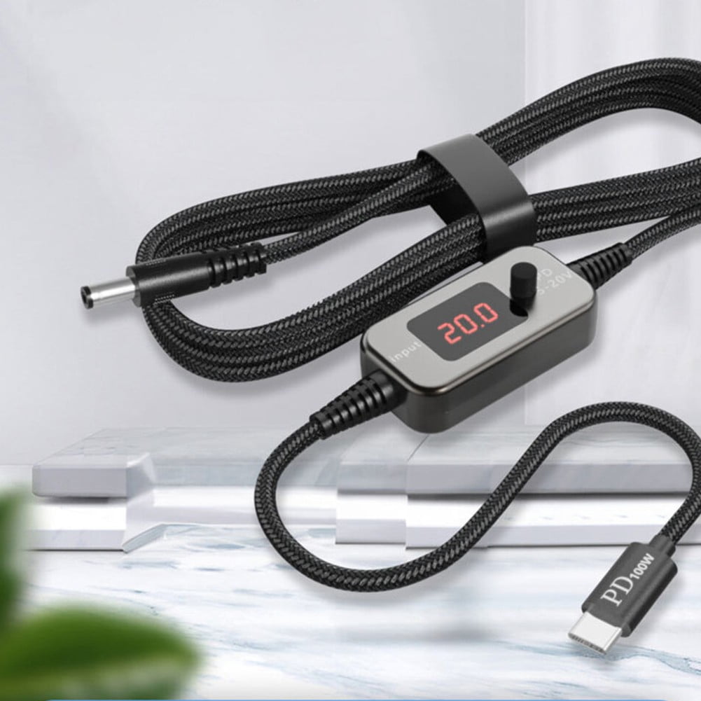 100W USB C to DC Adapter Cable with Connector Tips & LED Display