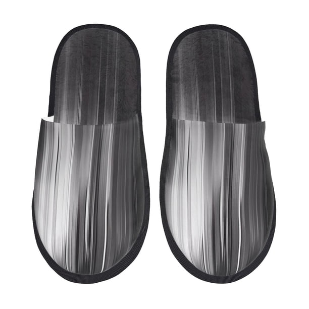 Fotbe Monochrome Abstract Lines Pantuflas Peludas para Mujer con Estampado, Zapatillas de Peluche, Zapatos de Invierno para Casa, Uso Interior y Exterior-Medium