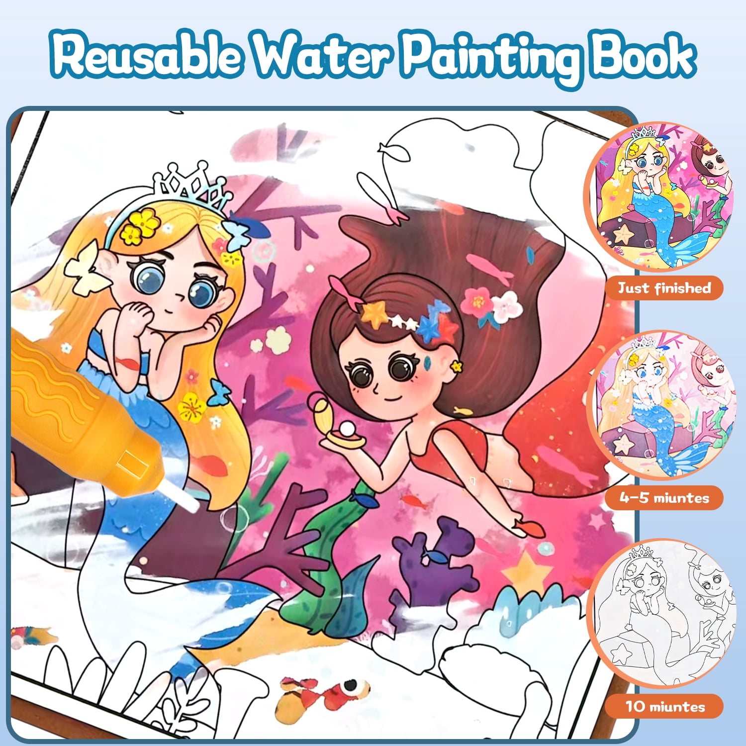 NaTuGi Reusable Water Painting Books for Kids，with 4 Water pens 4 Themes，No Mess Paint Coloring，for Ages 3+，Gift for Boys & Girls，Kids Travel Activity Toys (4 Books)