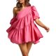 thumbnail image 1 of Vestido Con Hombros Descubiertos Mini vestido acampanado para mujer, vestido corto suelto con dobladillo asimétrico, vestido diario para ir al trabajo Ygjytge Rosa Roja S para Mujer, 1 of 1