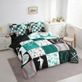 thumbnail image 3 of Manfei Teens Baseball Player Bedding Comforter Set 7-Piece, Square Plaid King Bedding Sets, Cartoon Sport Theme Reversible Bed Sheets, Microfiber Bedroom Decor, 3 of 7