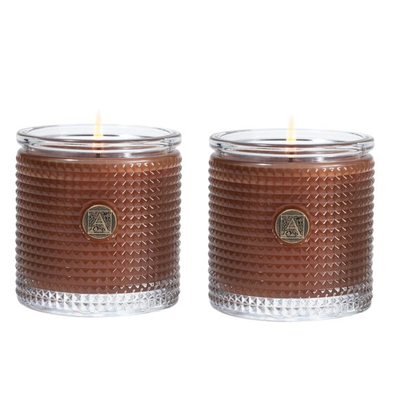 Aromatique Cinnamon Cider Textured Glass Candle Set of 2 6oz - Decorative Home Fragrance Aromatherapy Long Lasting Room Air Freshener Perfect Fall Decoration Luxury Glass Cand