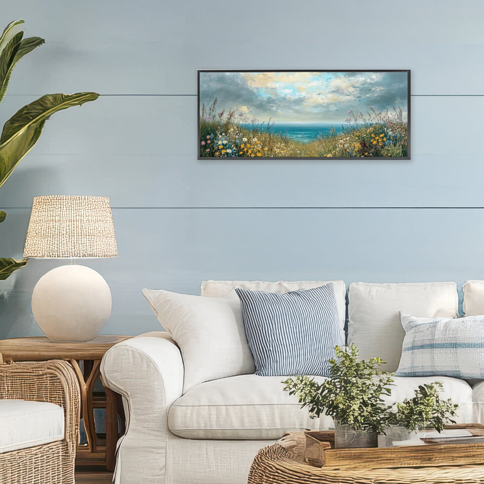Stupell Industries Scenic Coastal Flowers In Bloom Black Framed Giclee Art, design by Petal Prints Design