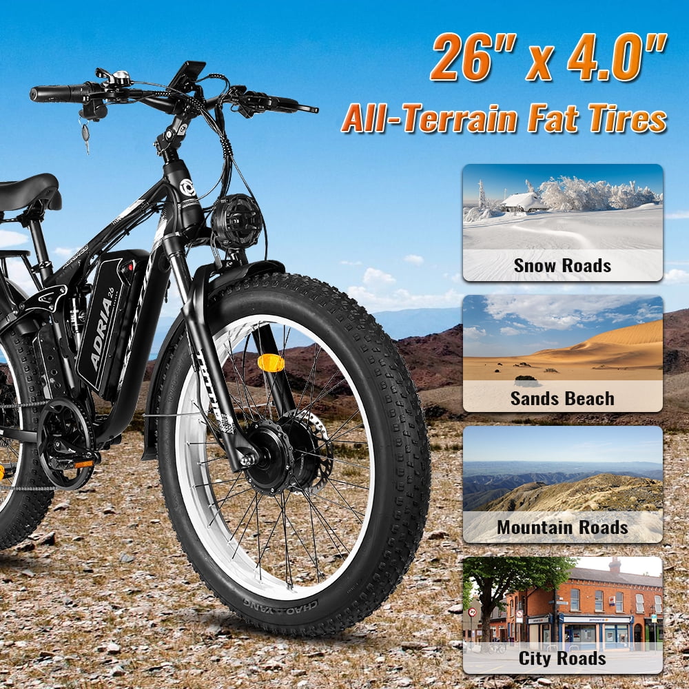 TUTTIO Adria26 Electric Mountain Bike for Adults Teen with Helmet, 5000W Men Off-Road Ebike, 26" Fat Tire Full Suspension Electric Bicycles, 7 Speed, 52V 30Ah Battery, Max 46Mph UL2849
