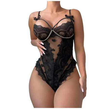Odeerbi Women s Lingerie Bodysuit Set Teddy Lingeries 2025 Valentine s Day Ladies Cool Girl Lingerie Lace Sedin Seductive Sexy Sling Jumpsuit Strap Gauze Out Bikini Lingerie Suit Black
