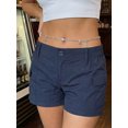 thumbnail image 3 of LMLYSoH Women Cargo Shorts Solid Color Vintage Elastic Casual Summer Low Waist Shorts with Pockets for Nightclub Streetwear, 3 of 8