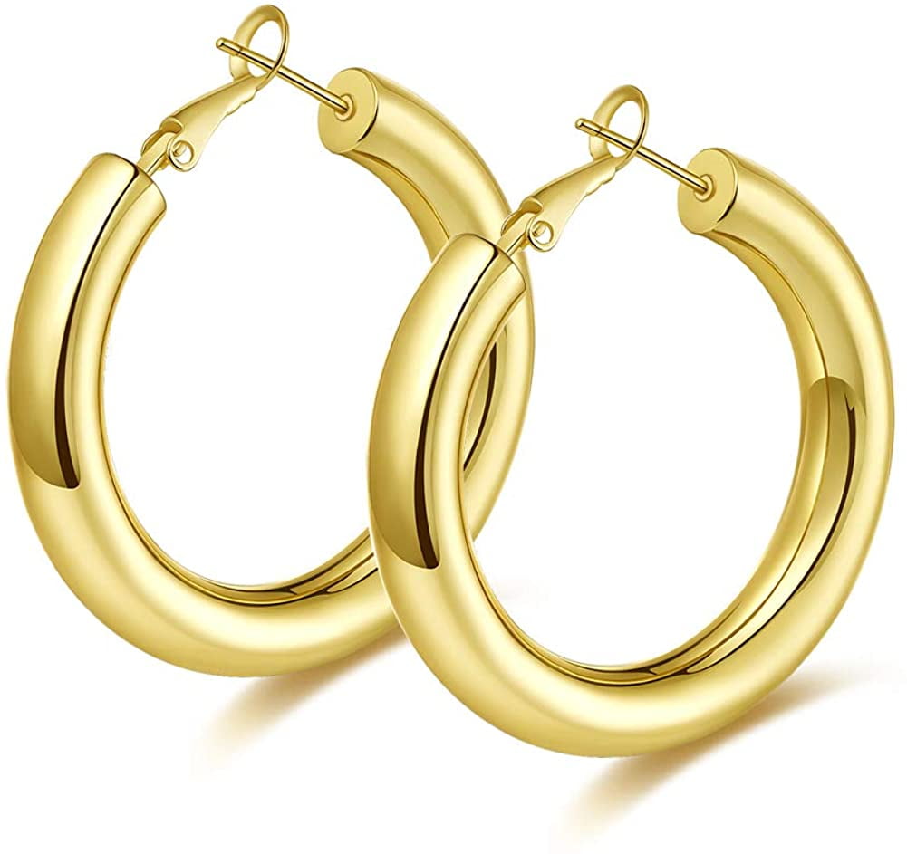 Large Hoop Earrings 4 Inch Gold Tone Textured Hoop Earrings Tube Hoops Hypo-allergenic Earrings Large Hoop Earrings 4 Inch Gold Tone Textured Hoop Earrings Tube Hoops Hypo-allergenic Earrings
