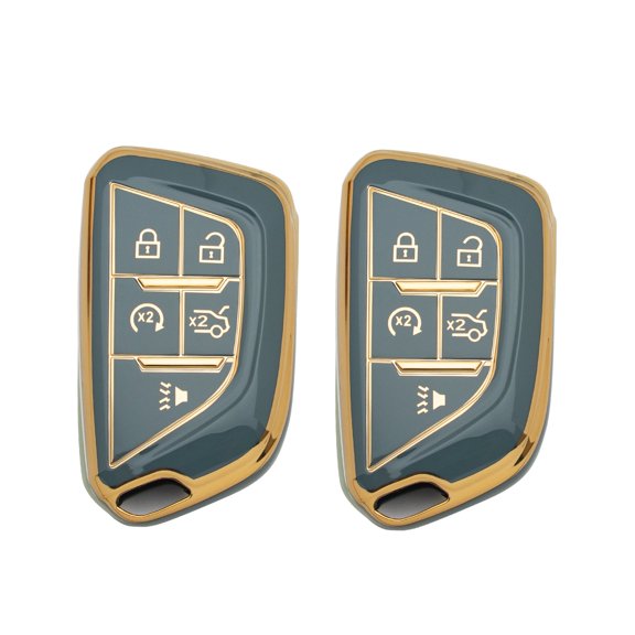 Xotic Tech 2Pcs Gray Soft TPU 5-Button Full Protection Smart Remote Control Key Fob Cover Shell Case Holder Compatible with Cadillac CT4 CT5 CT6 XT4 XT5 XT6 Escalade Escalade ESV LYRIQ 2020-2023