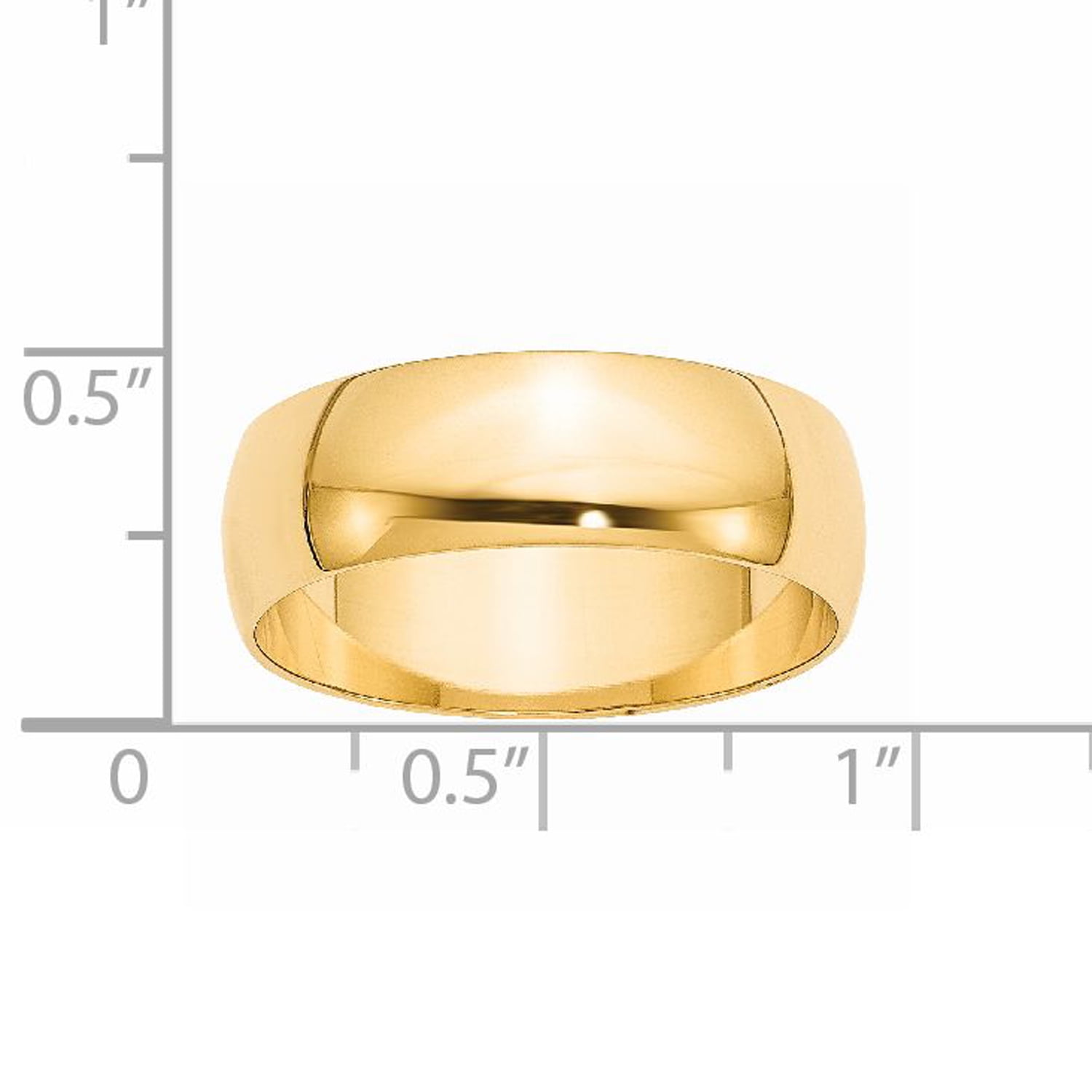 14k 7mm Half-Round Featherweight Band Ring - 5.0 Grams - Size 8.5